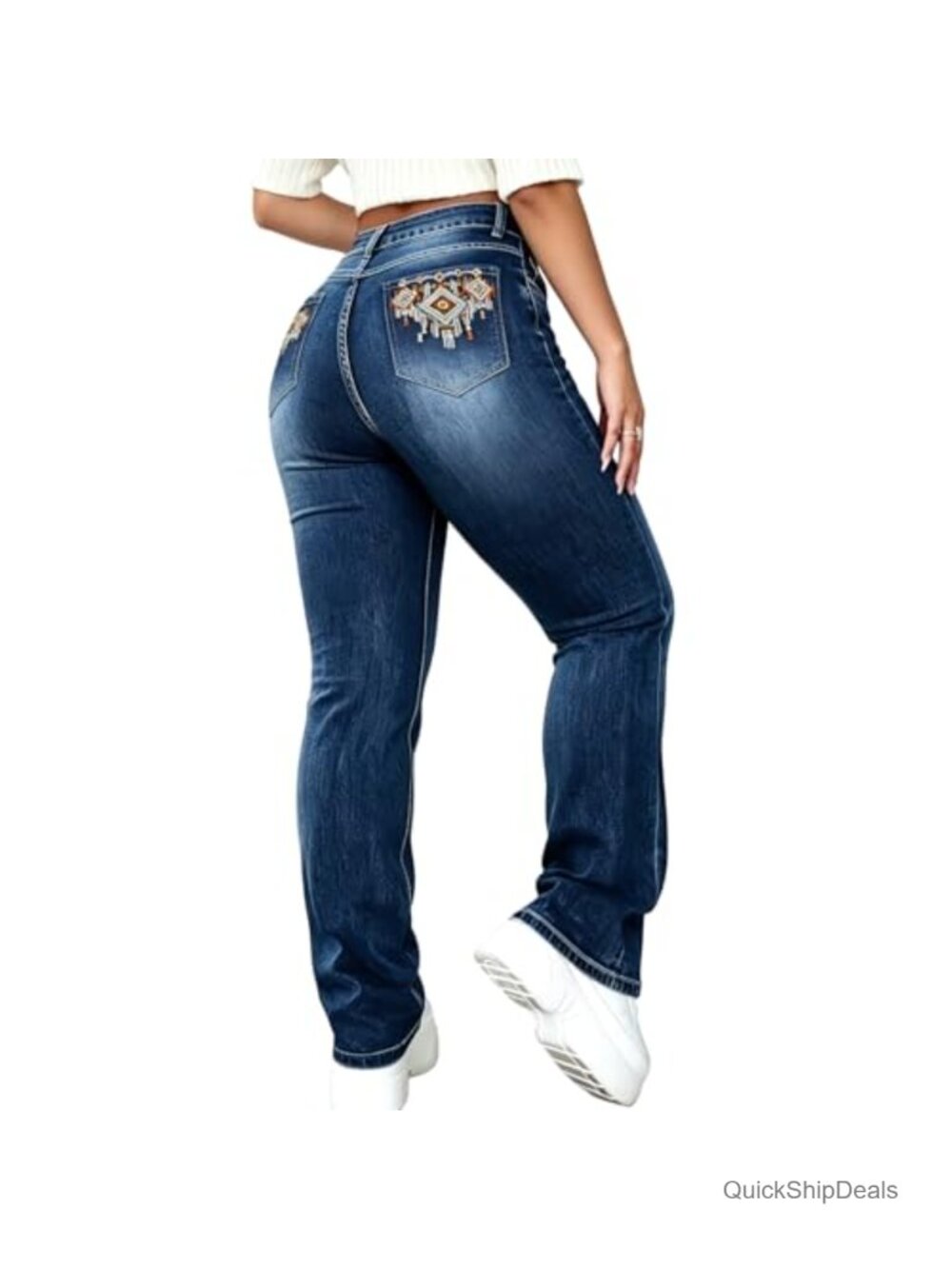 Plus Size Bootcut Jeans with Aztec Embroidered Stretchy Denim Flare